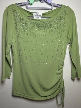 y2K Fairy By Choice Green Sequin Ruched Blouse Top Made in USA Medium Vintage